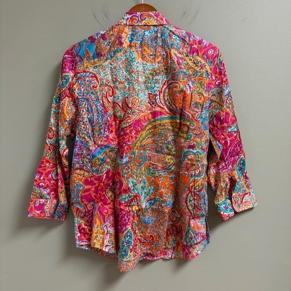 Lauren Ralph Lauren Women Colorful Button Up Shirt Size XL Artsy Hippie Boho - Picture 2 of 8